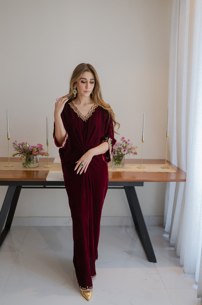 prom dress burgundy Burgundy Apricot kaftan Dress XXL / Burgundy main image 1