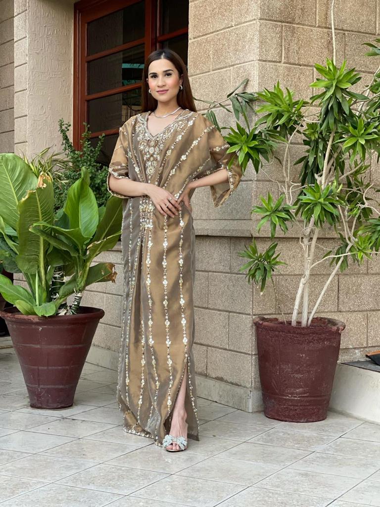 green emerald velvet dress Gold tissue Caftan – Sammy K