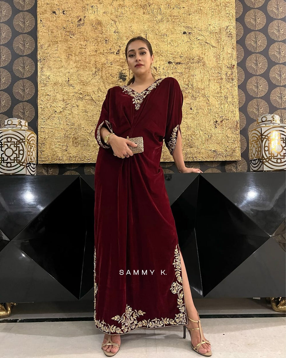 Maroon kaftan dress best sale