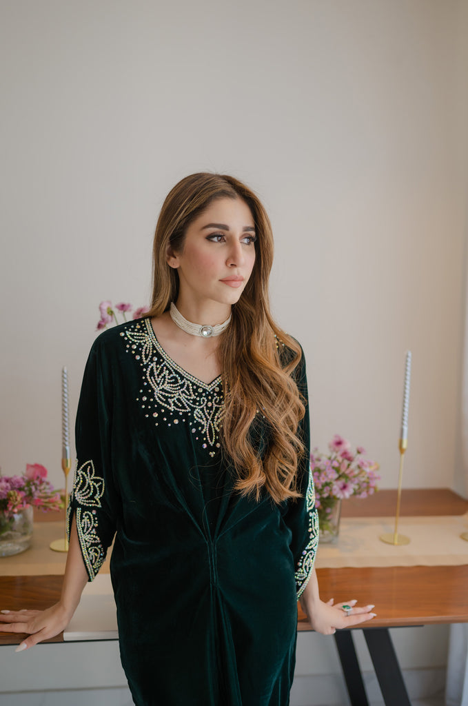 Bottle green velvet caftan Bottle green velvet caftan
