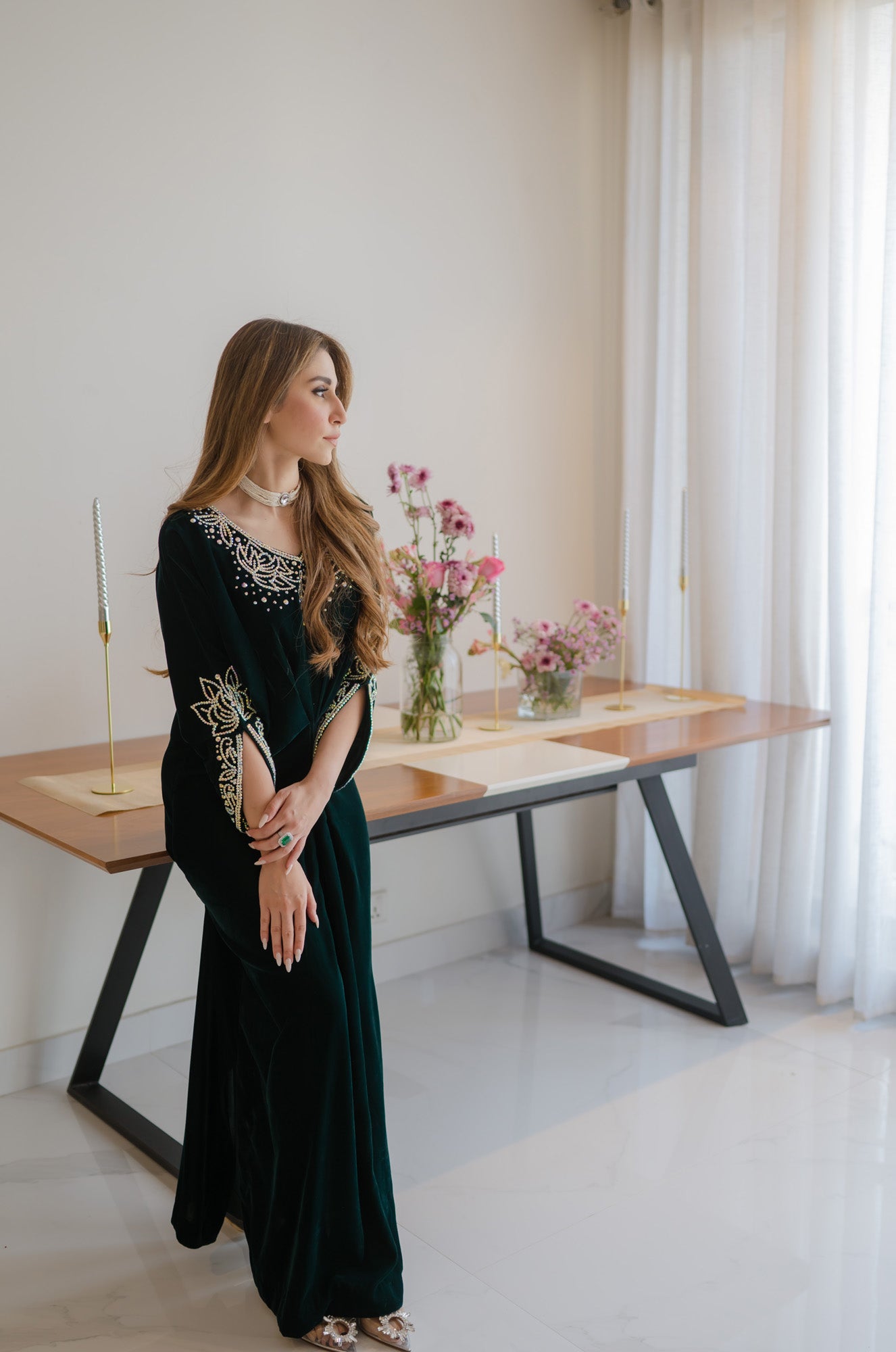 Bottle green velvet caftan  Sammy K - PK