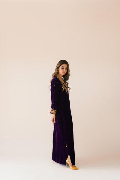 Purple Velvet Maxi Outfit