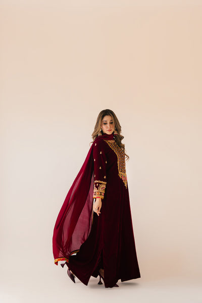 Maroon Maxi velvet Outfit