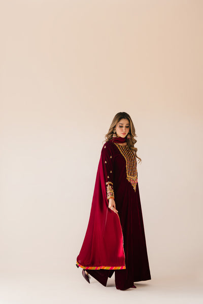 Maroon Maxi velvet Outfit