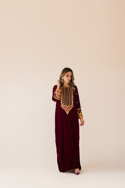 Maroon Maxi velvet Outfit