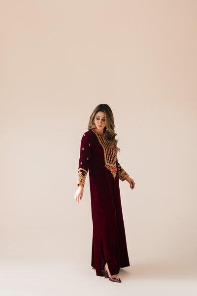 Maroon Maxi velvet Outfit