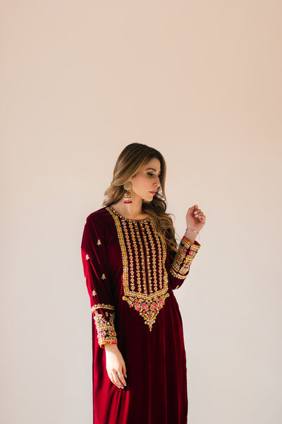 Maroon Maxi velvet Outfit