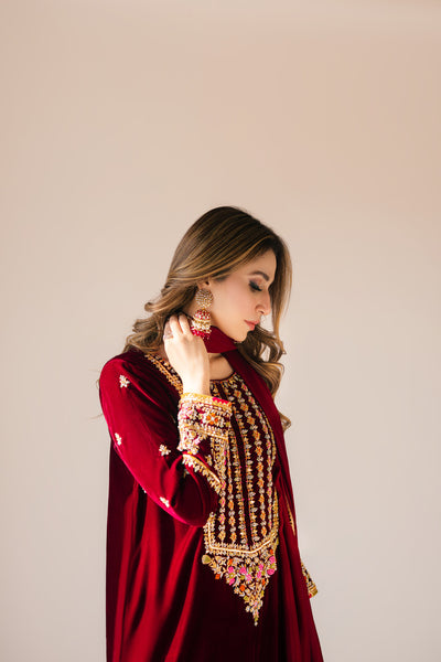 Maroon Maxi velvet Outfit