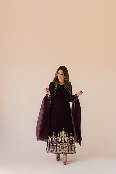 Burgundy velvet monument outfit