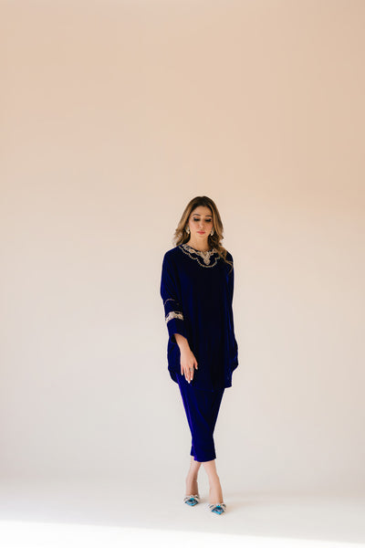 Royal blue velvet Poncho Outfit