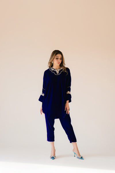 Royal blue velvet Poncho Outfit