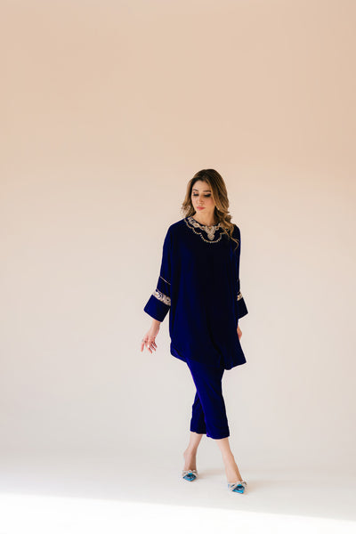 Royal blue velvet Poncho Outfit