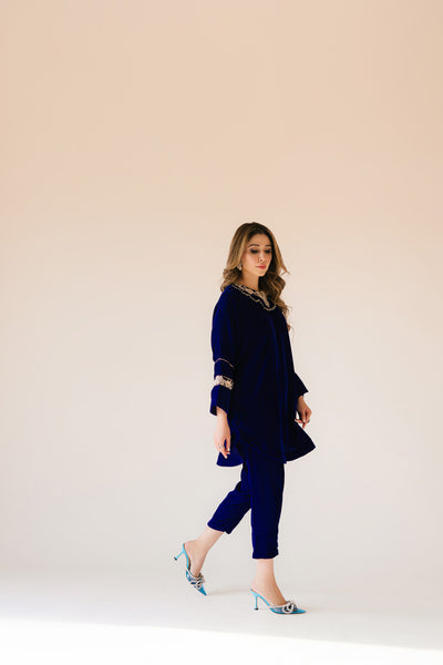 Royal blue velvet Poncho Outfit