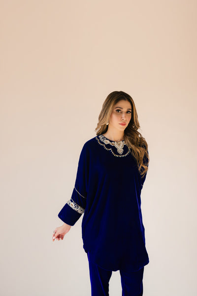 Royal blue velvet Poncho Outfit