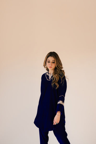 Royal blue velvet Poncho Outfit