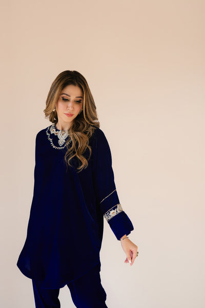 Royal blue velvet Poncho Outfit