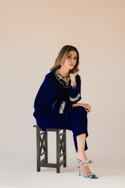 Royal blue velvet Poncho Outfit