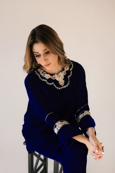 Royal blue velvet Poncho Outfit