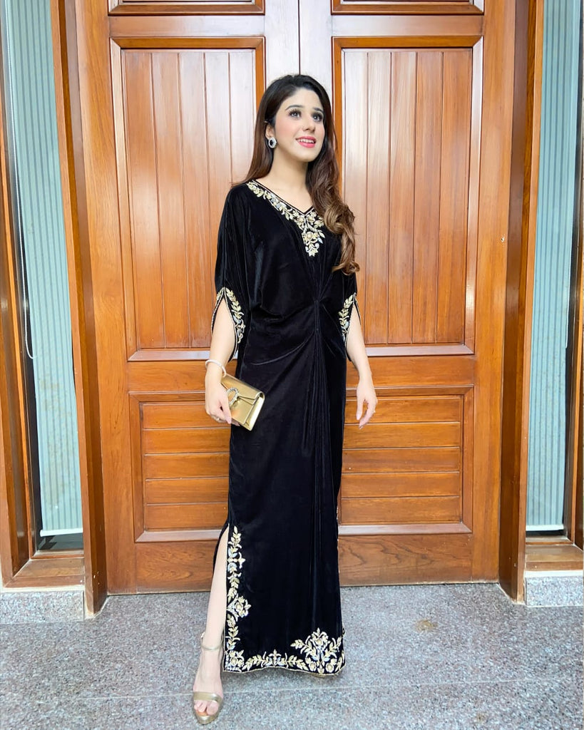 kaftan dress party wear pakistani White and gold Kaftan Dress